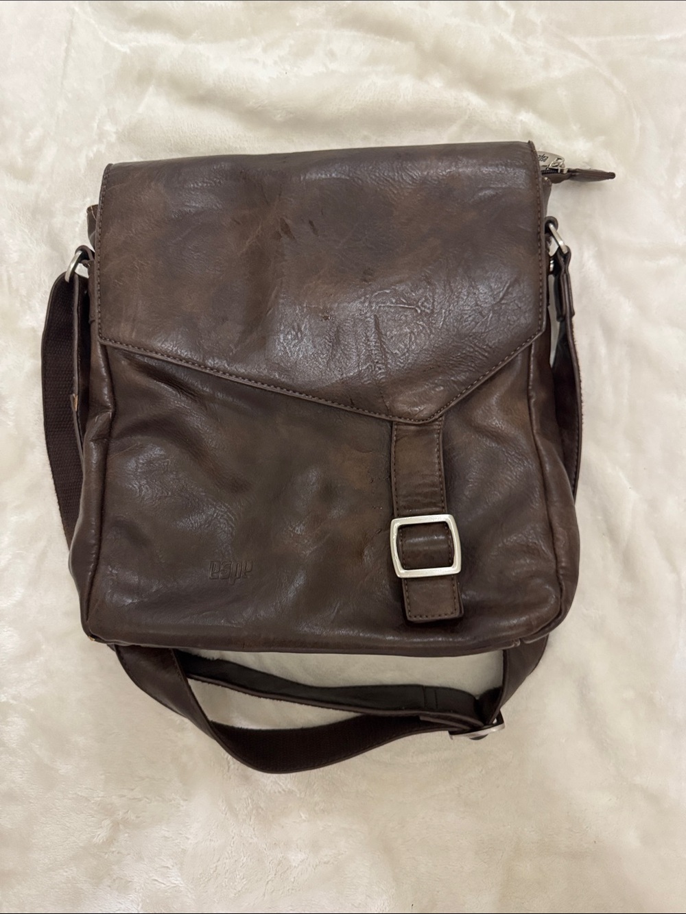 ESPE - Men's Dark Brown Leather Messenger Bag with Front Buckle